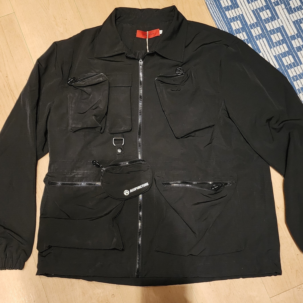 Acupuncture Men's Black Cargo Utility Jacket